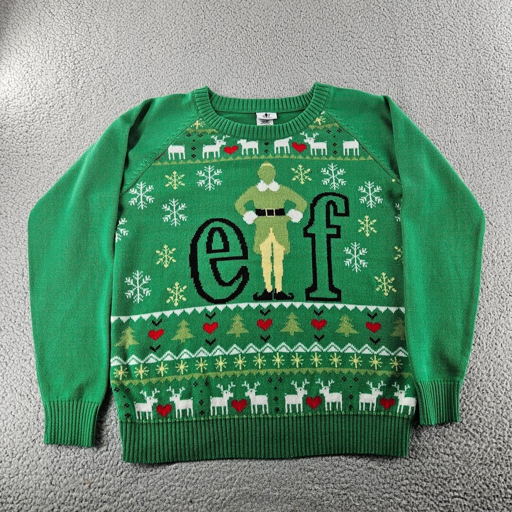 Elf Ugly Christmas Sweater Womens XXL Green Holiday  Tacky Knit Snowflake Buddy‎